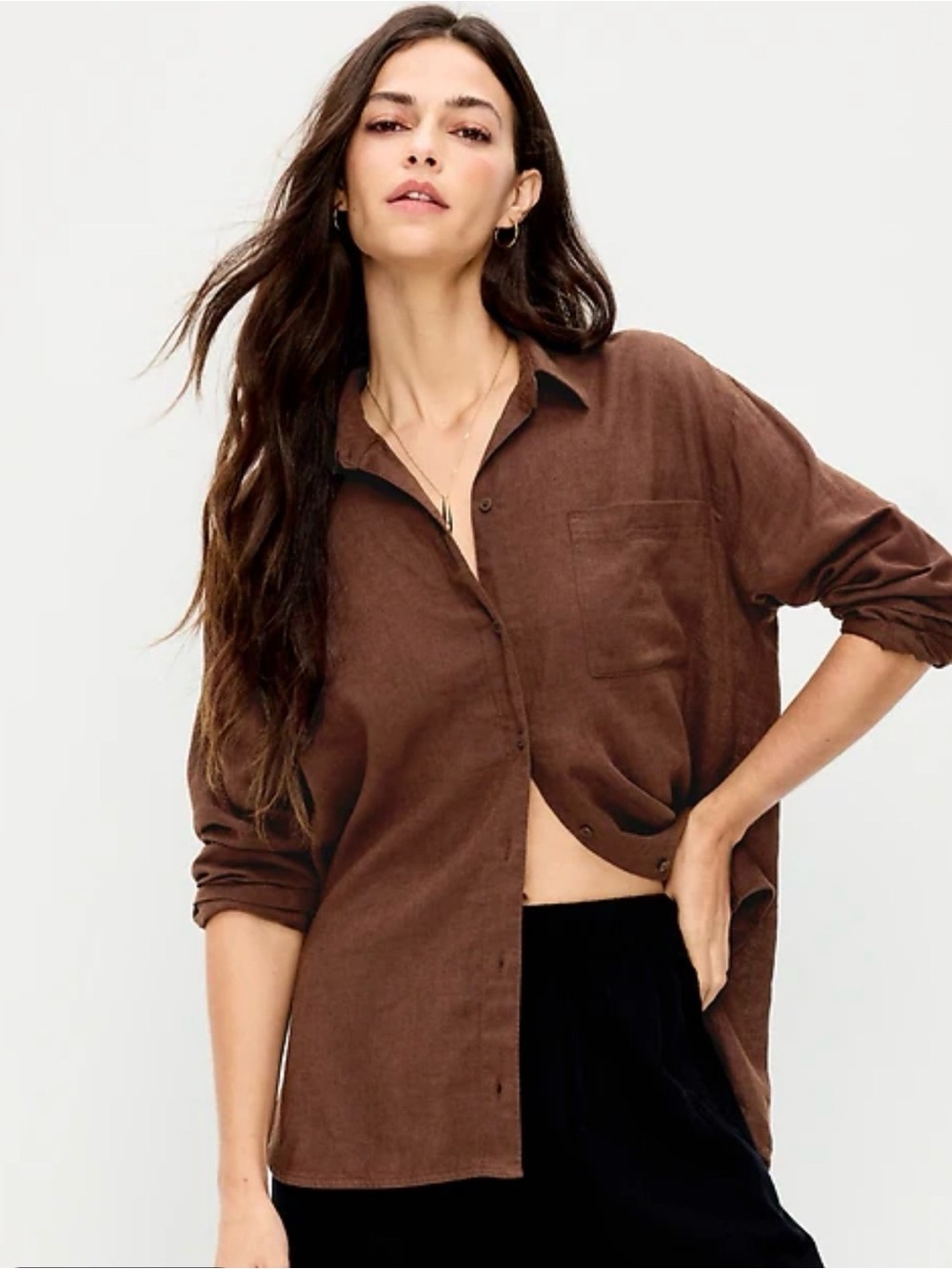 Chocolate Brown “The Boyfriend” button down shirt.